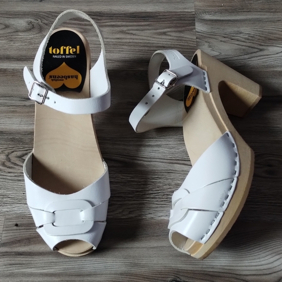 Swedish Hasbeens White Peep Toe High Heel Sandal Women's Size 38 US 8 - Picture 1 of 6